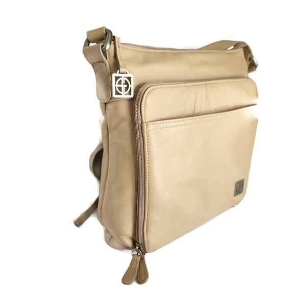 Giani Bernini Women's Beige Leather Messenger Crossbody Bag - Picture 4 of 9